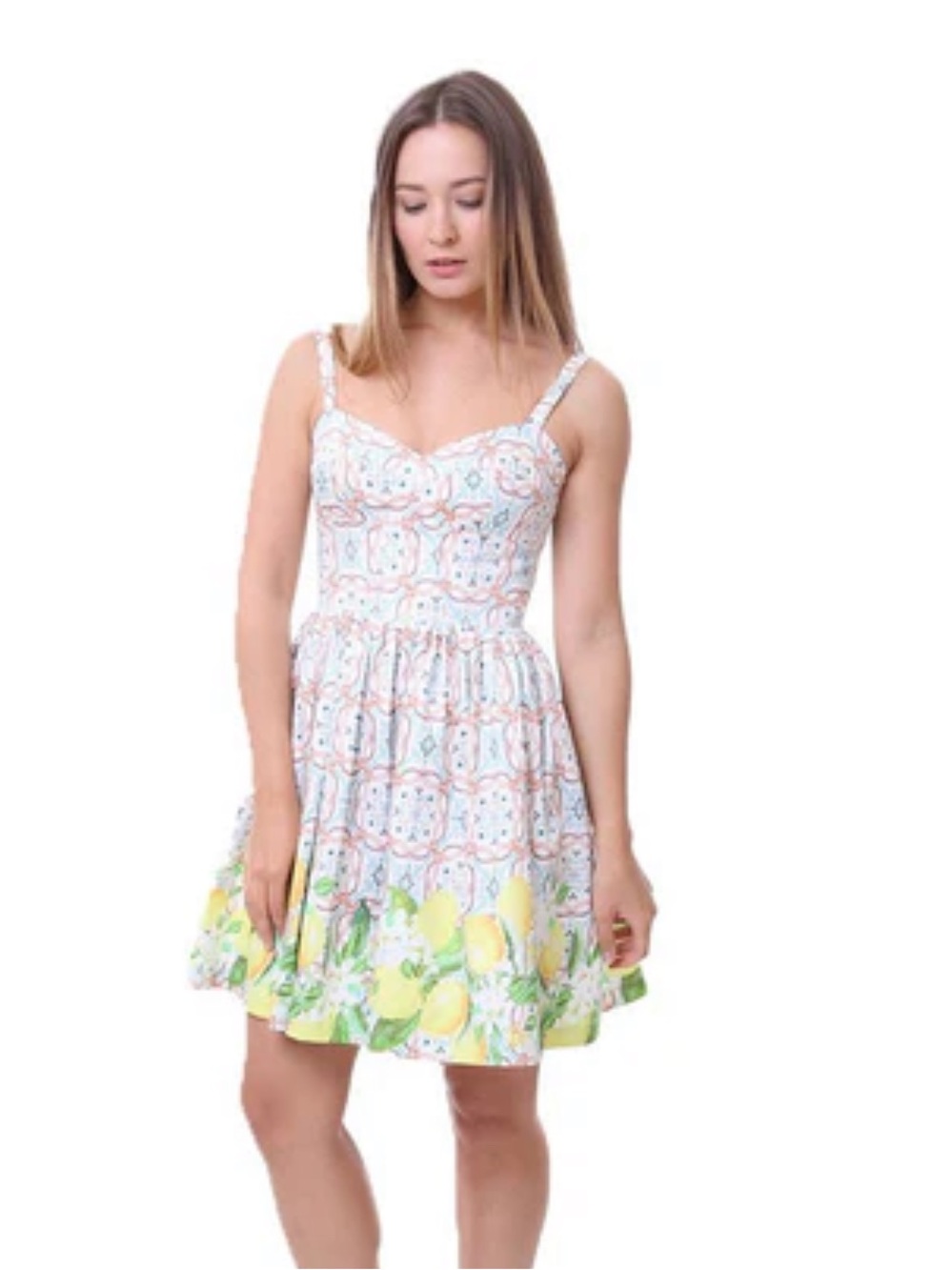 Amanda Uprichard White Dress with Yellow Lemon Border